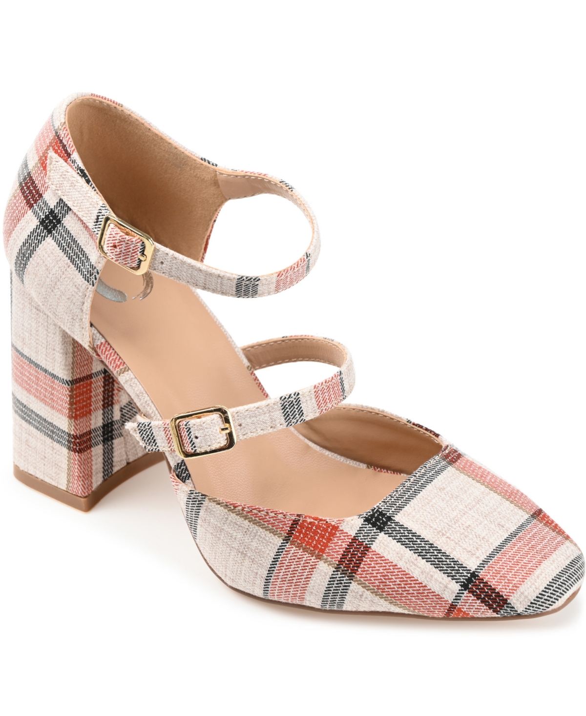 Journee Collection Womens Isadorah Mary Jane Mid Block Heel Square Toe Pumps In Red Plaid