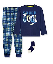Big Boys Long Sleeve Top, Pajama and Socks, 3 Piece Set