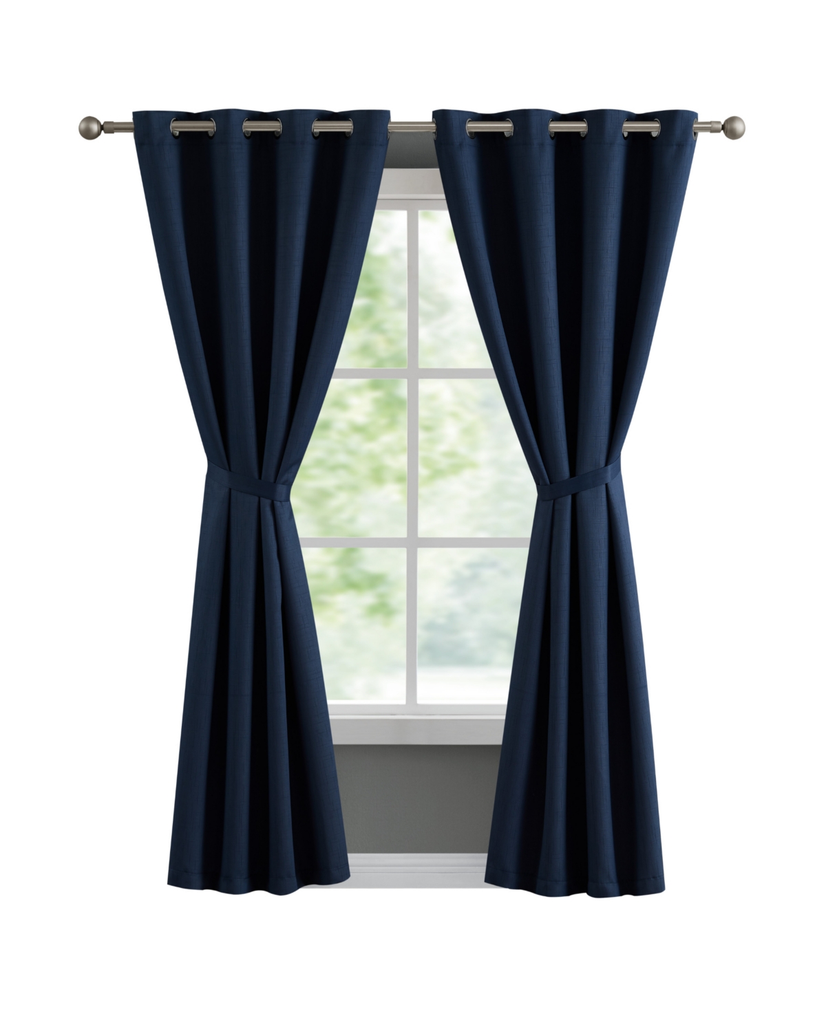French Connection Ebony Thermal Woven Room Darkening Grommet Window Curtain Panel Pair With Tiebacks, 50" X 84" In Indigo