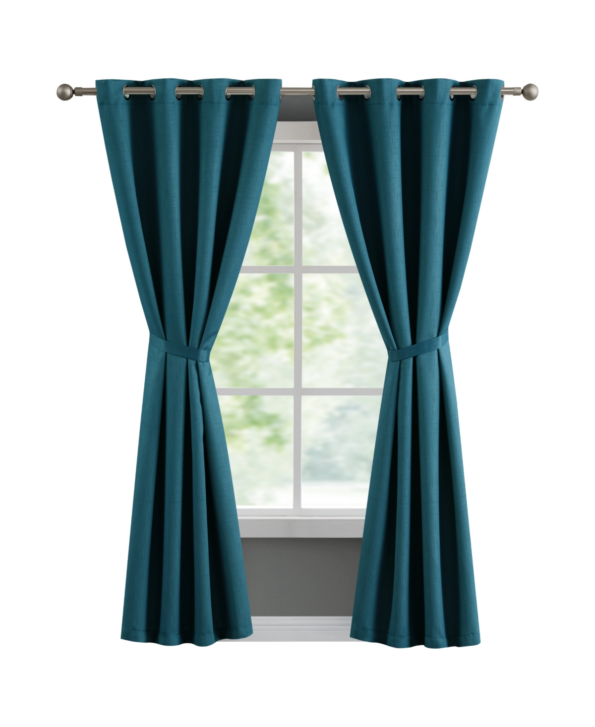 French Connection Ebony Thermal Woven Room Darkening Grommet Window Curtain Panel Pair With Tiebacks, 50" X 84" In Mineral