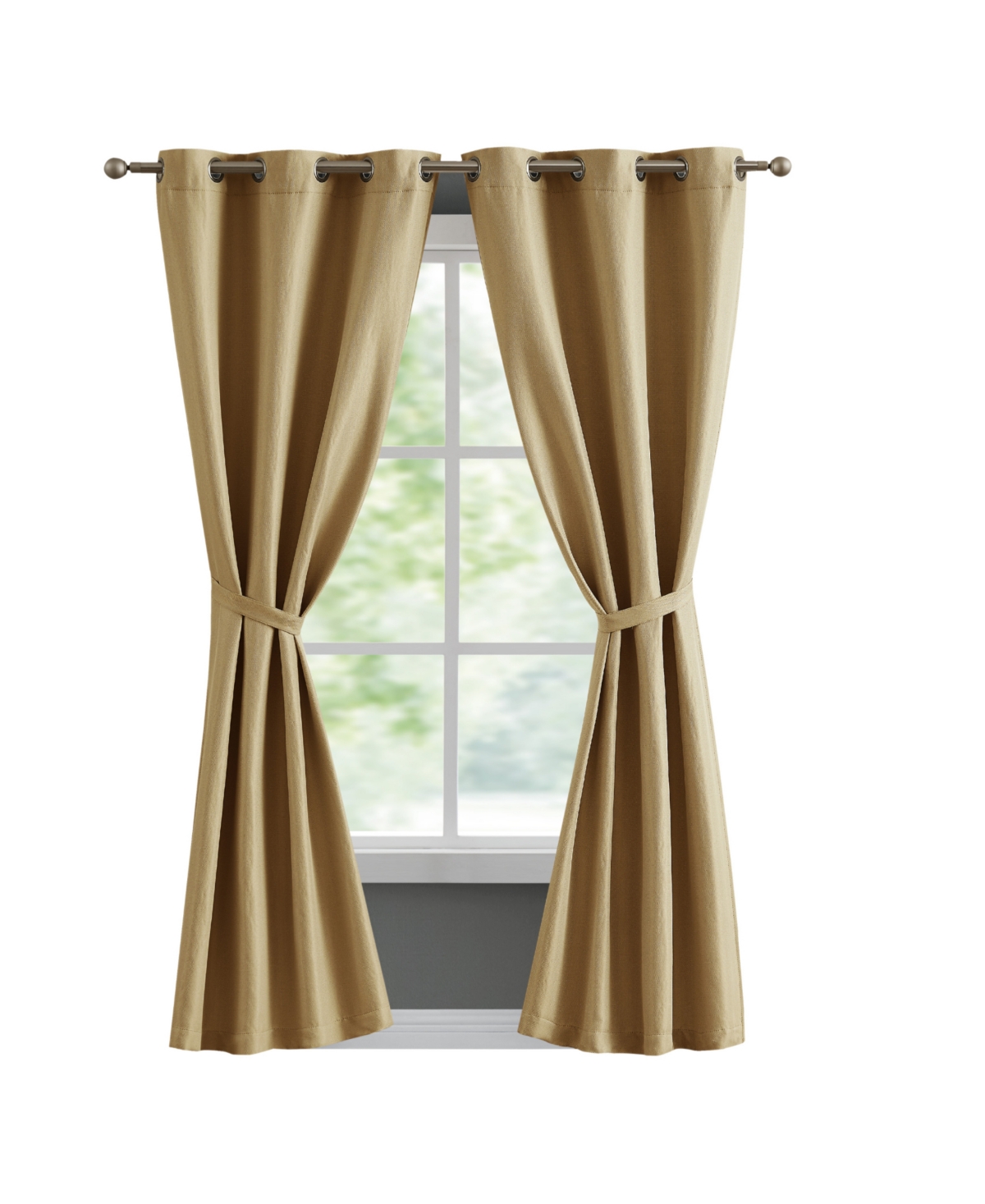 French Connection Tanner Thermal Woven Room Darkening Grommet Window Curtain Panel Pair With Tiebacks, 38" X 96" In Gold-tone