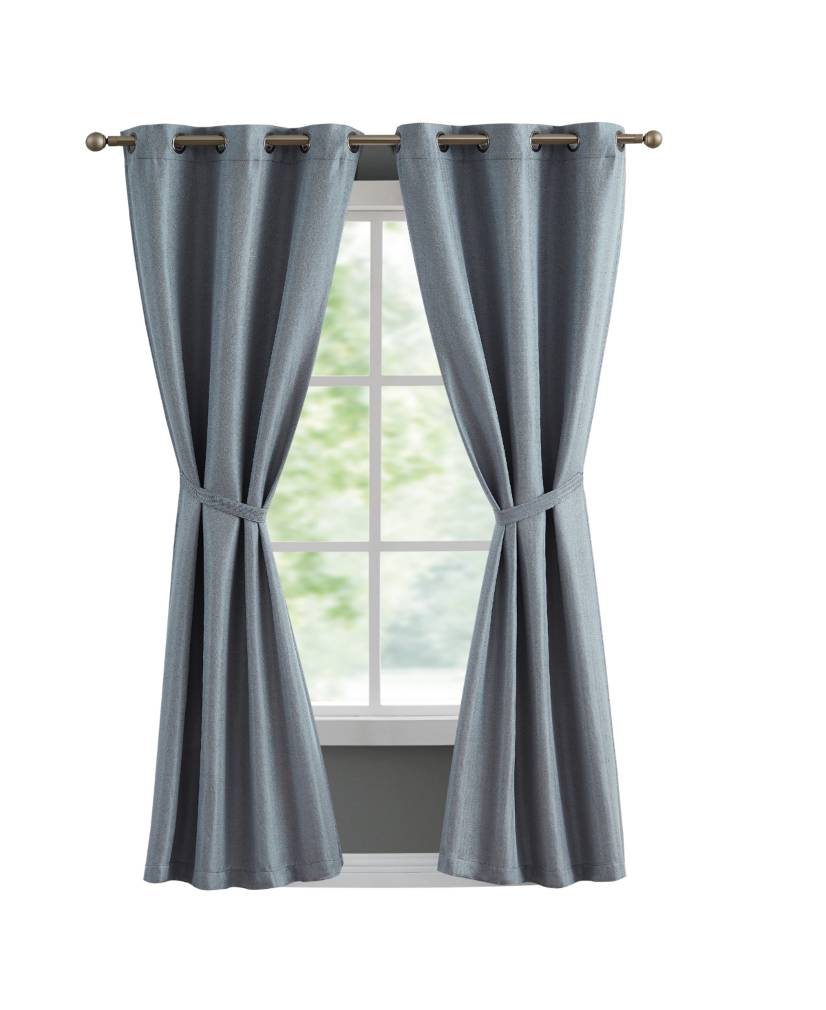French Connection Tanner Thermal Woven Room Darkening Grommet Window Curtain Panel Pair With Tiebacks, 38" X 84" In Gray