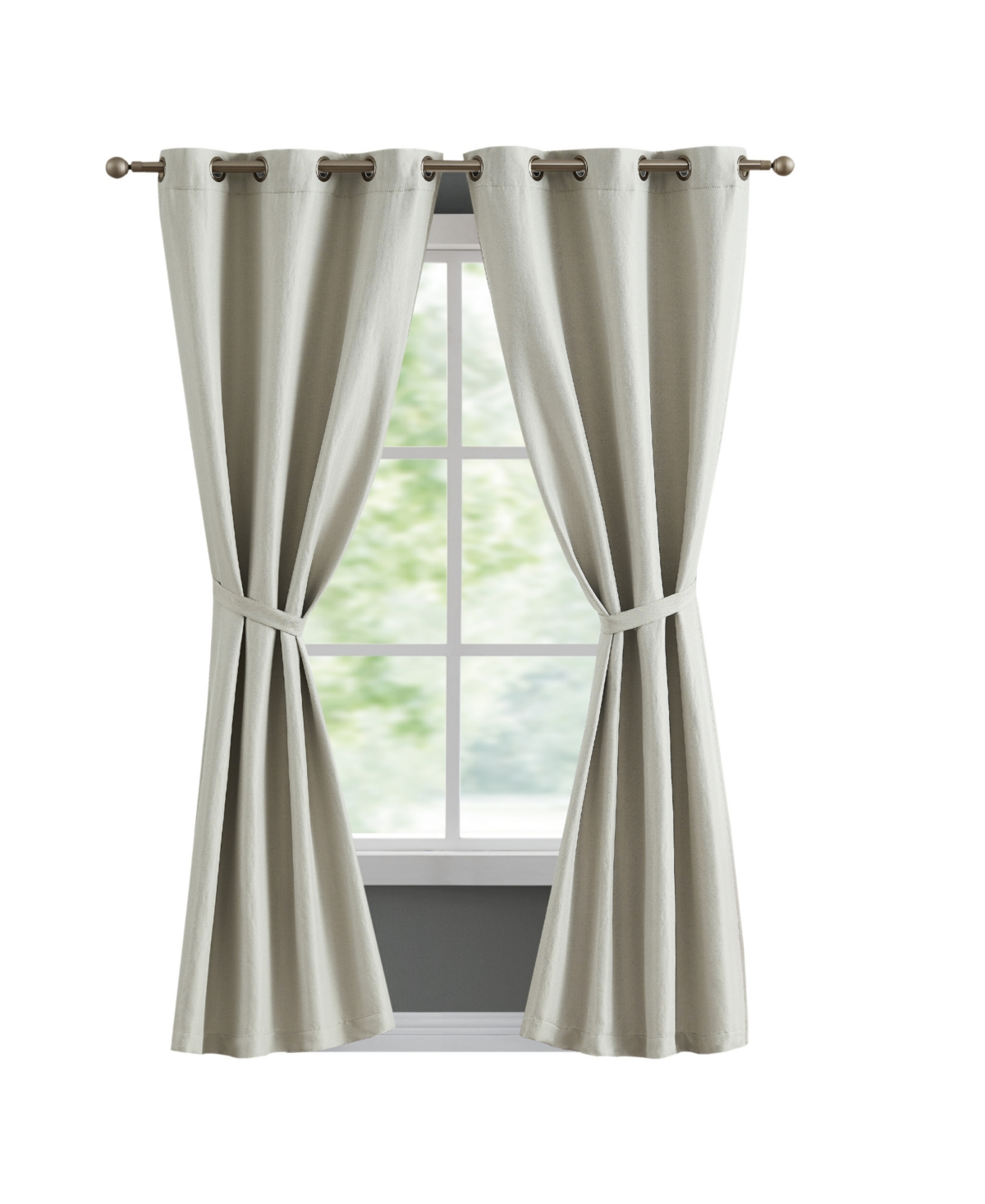 Shop French Connection Tanner Thermal Woven Room Darkening Grommet Window Curtain Panel Pair With Tiebacks, 38" X 84" In Ivory