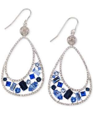 image of Simone I. Smith Blue and Clear Crystal Teardrop Earrings in Platinum over Sterling Silver