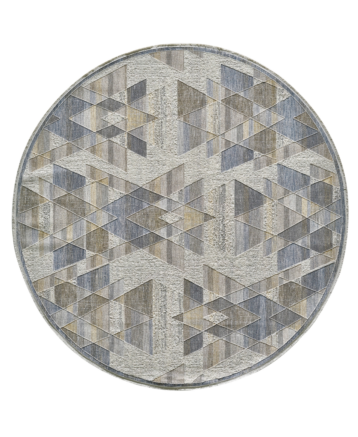 Kas Preston 8103 7'10in x 7'10in Round Area Rug - Gold Tone, Blue
