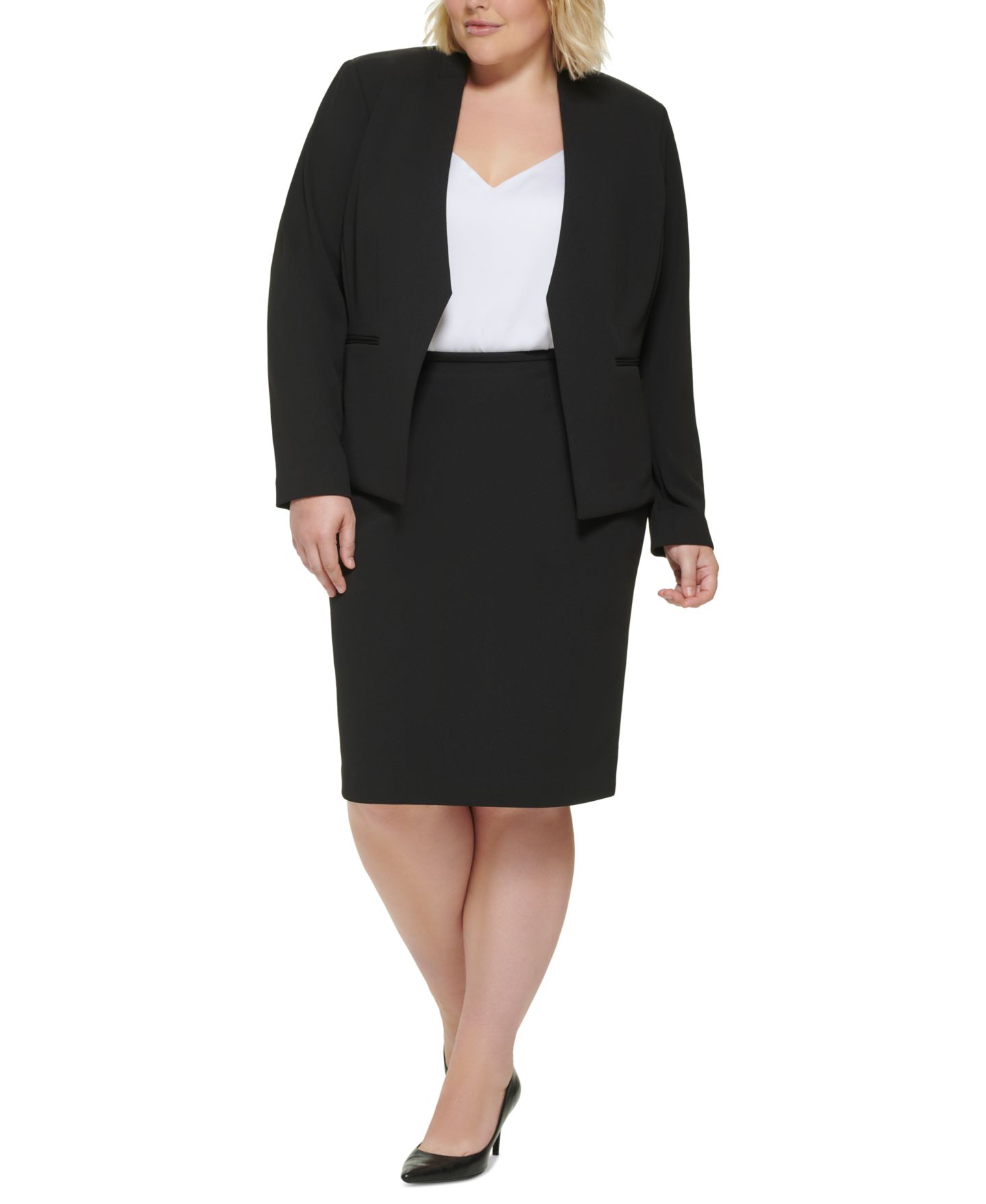 Женский пиджак Calvin Klein Plus Size Open-Front Soft Crepe Blazer, цвет: Чёрный — фото 3