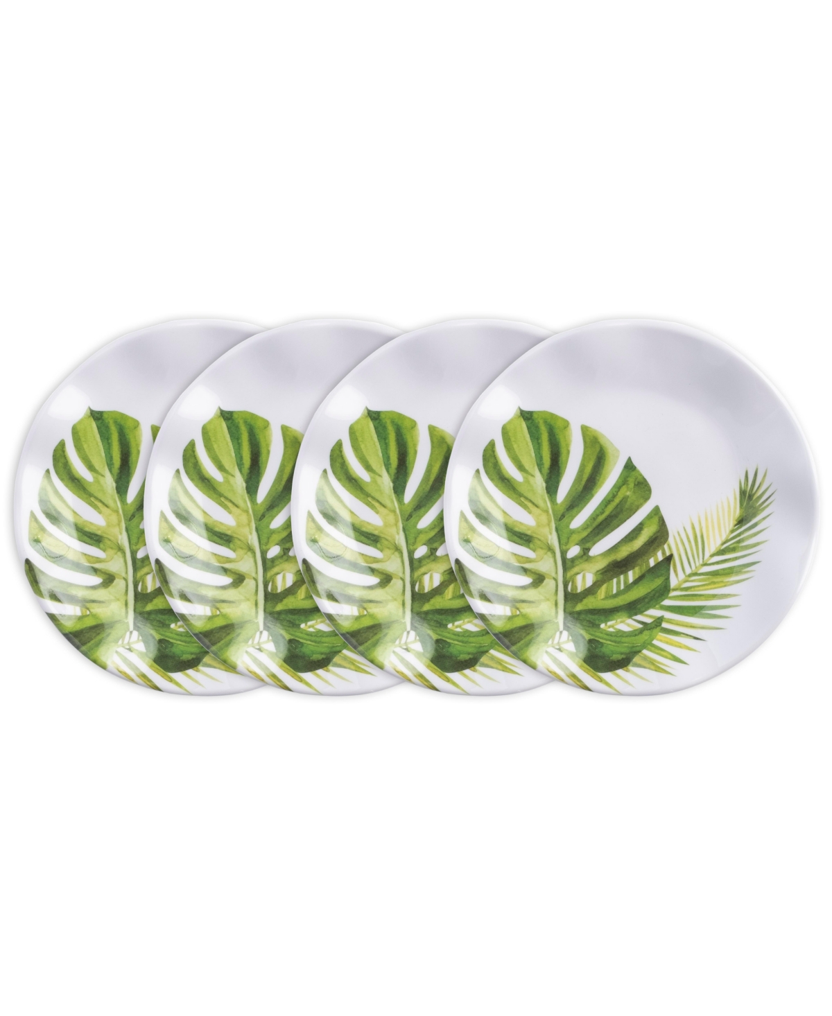 Melamine Palm 5.5" Canape Plates, Set of 4 - White, Green