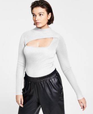 Bar III - Women's Ribbed Front-Cutout Sweater