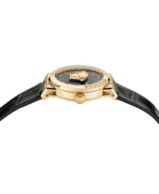 Women's Swiss Medusa Infinite Black Leather Strap Watch 38mm