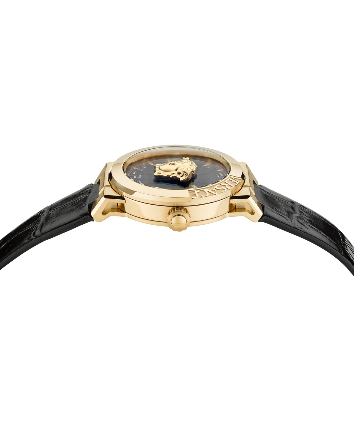 Versace Women's Swiss Medusa Infinite Black Leather Strap Watch 38mm In Ip Yellow Gold