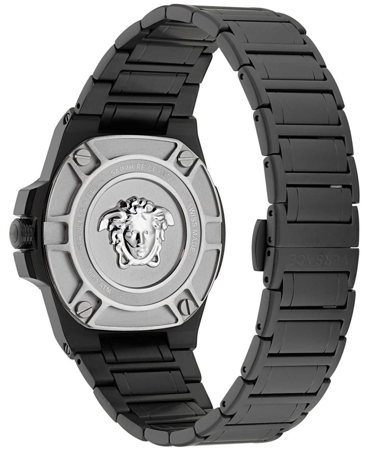Versace Men's Swiss Greca Reaction Black-Tone Stainless Steel Bracelet Watch 44mm