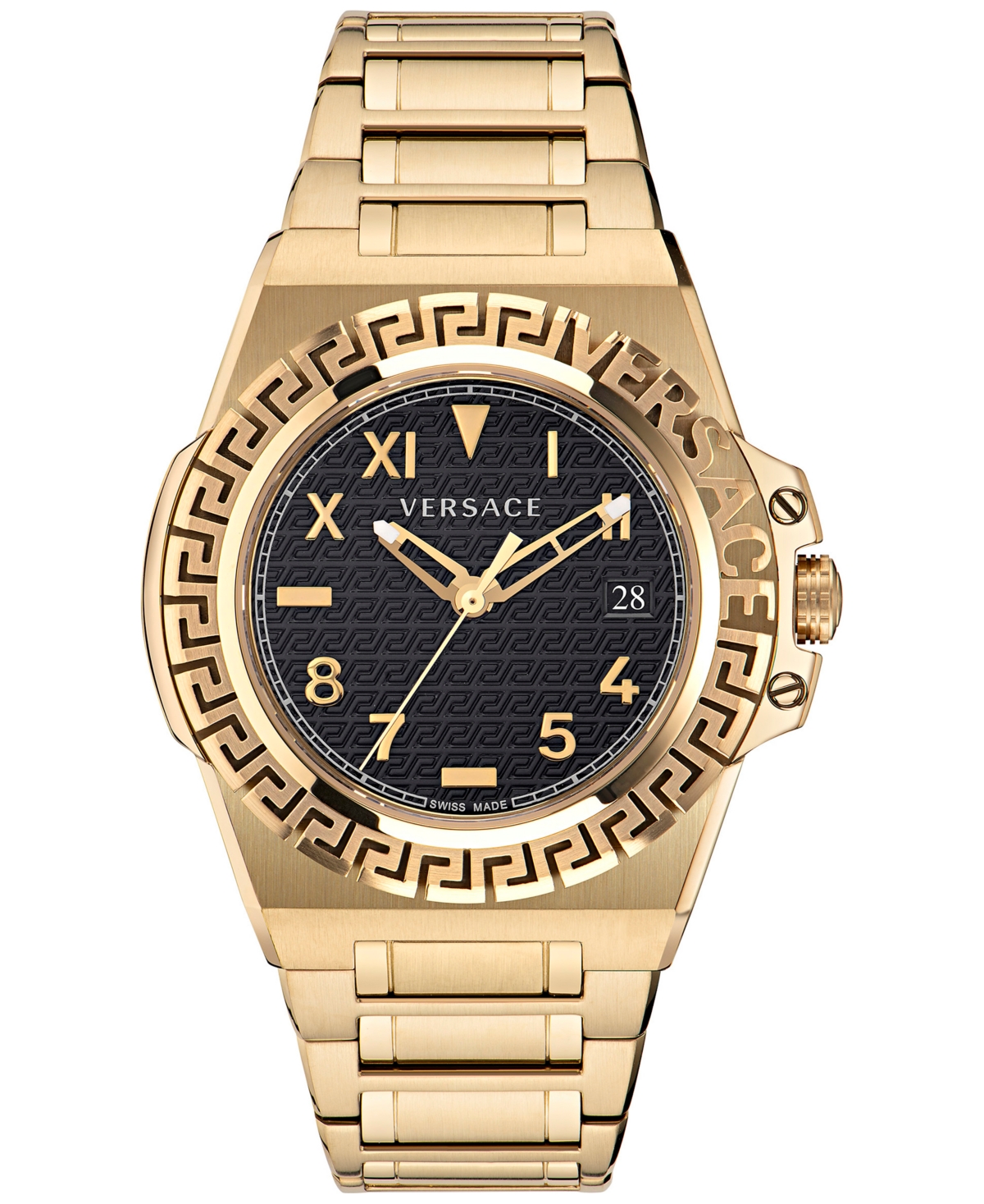 Versace Men's Swiss Greca Reaction Gold-tone Stainless Steel Bracelet Watch 44mm In Ip Yellow Gold