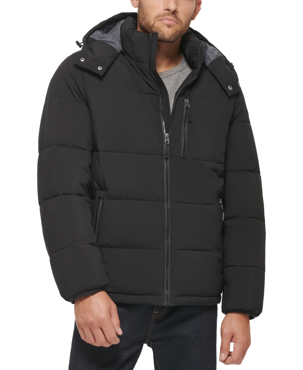 Club Room Men's Stretch Hooded Puffer Jacket, Created For Macy's In Black