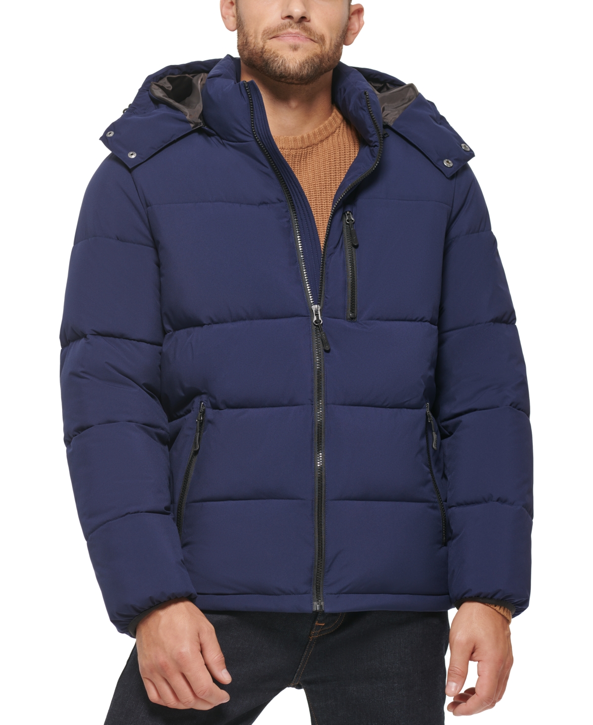 Club Room Men's Stretch Hooded Puffer Jacket, Created For Macy's In Navy