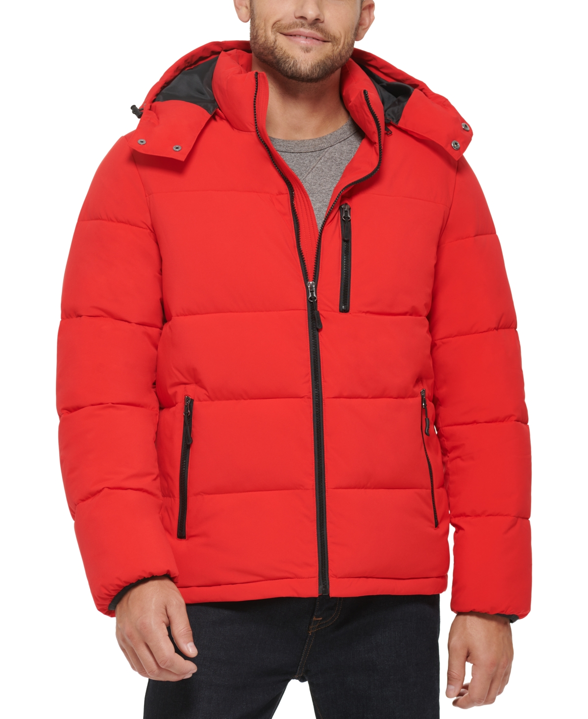 Men's Stretch Hooded Puffer Jacket, Created for Macy's - Black