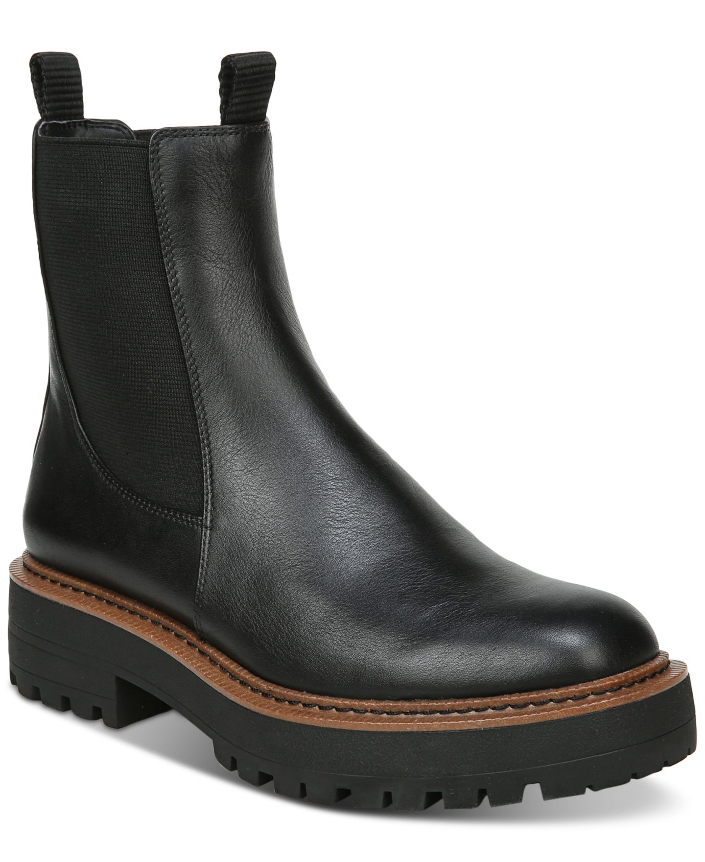 Женские ботинки Sam Edelman Laguna Lug-Sole Chelsea Booties, цвет: Чёрный кожаный — фото 1