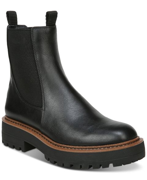 Женские ботинки Sam Edelman Laguna Lug-Sole Chelsea Booties, цвет: Чёрный кожаный