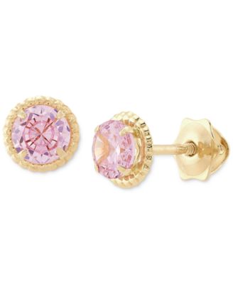 Gold buy pink cubic zirconia stud earrings