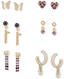 Gold-Tone 6-Pc. Set Crystal & Imitation Pearl Earrings