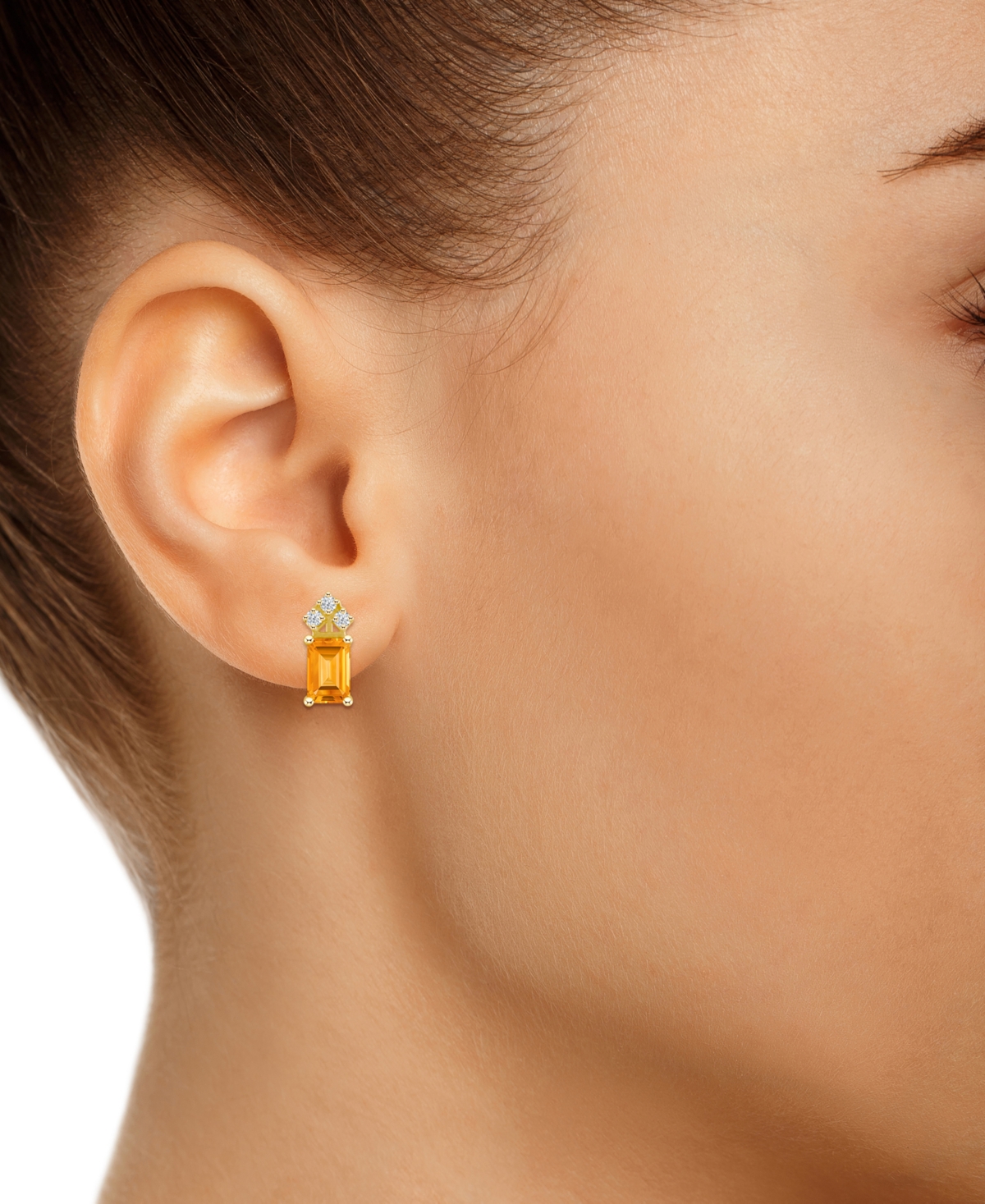 Citrine (1-1/ ct. t.w.) and Diamond (1/8 Stud Earrings 14K Yellow Gold or White