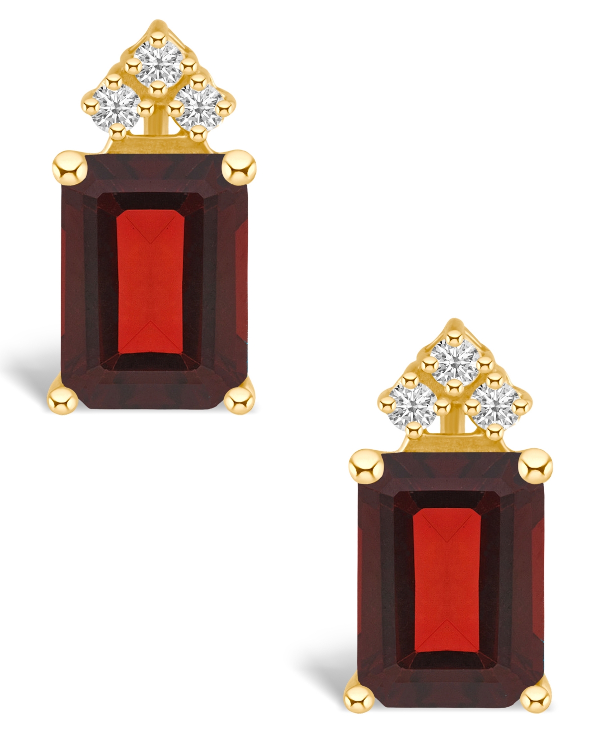 Garnet (3-7/8 ct. t.w.) and Diamond (1/8 ct. t.w.) Stud Earrings in 14K Yellowor 14K White- Gold