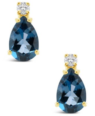 London Blue Topaz (1 ct. t.w.) and Diamond Accent Stud Earrings in 14K Yellow Gold or 14K White Gold