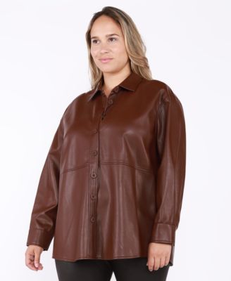 Black Tape - Trendy Plus Size Faux-Leather Shacket