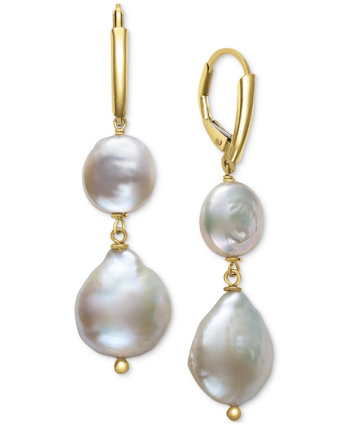 Cultured Freshwater Coin & Baroque Pearl (9-10mm & 12-13mm) Drop Earrings in 14k Gold-Plated Sterling Silver - Gold Over Sterling Silver