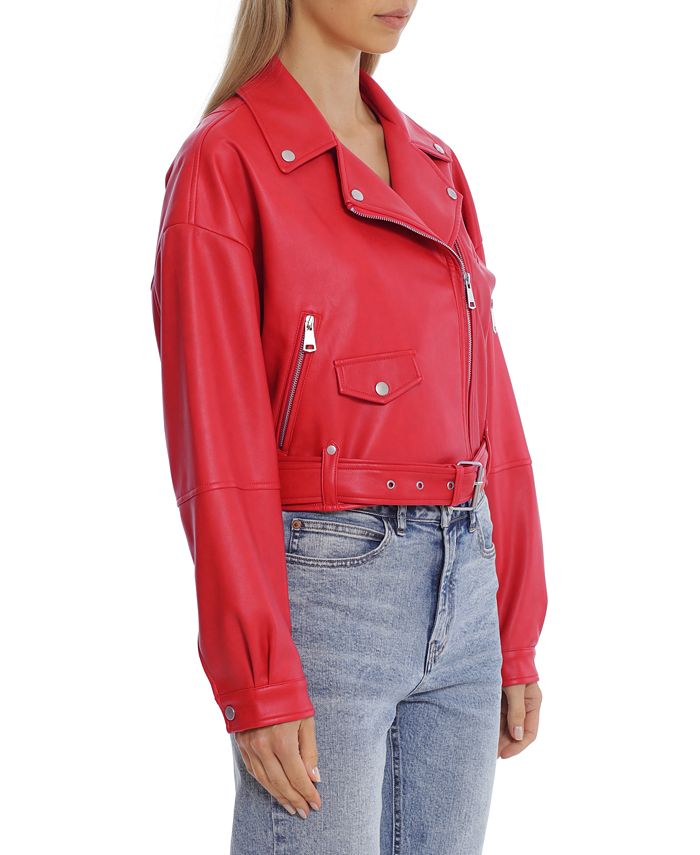 Avec Les Filles Women's Cropped Faux-Leather Moto Jacket & Reviews ...