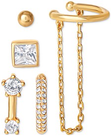 5-Pc. Set Cubic Zirconia Single Stud & Cuff Earrings in 14k Gold-Plated Sterling Silver, Created for Macy's