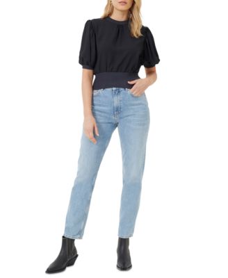 French Connection - Women's Jenna Ribbed-Edge Puffed-Sleeve Top