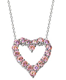 Pink Cubic Zirconia Open Heart 18" Pendant Necklace in Sterling Silver, Created for Macy's