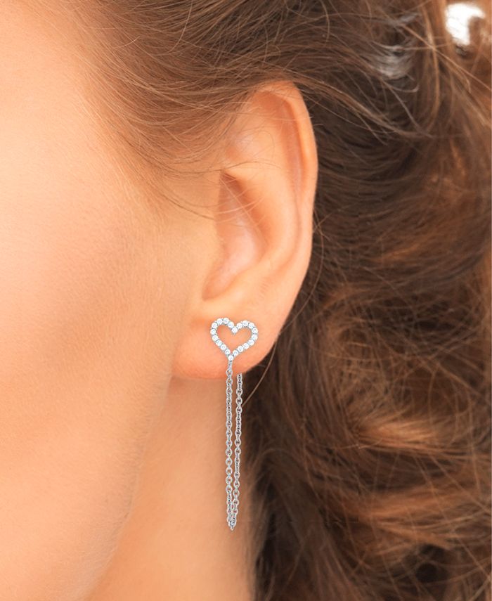 Macy's LabCreated White Sapphire Heart Chain Drop Earrings (1/3 ct. t
