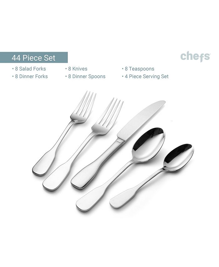 Chefs Toulon Satin 18/10 Stainless Steel 44 Piece Flatware Set, Service
