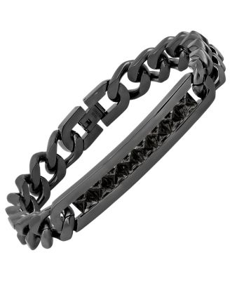Black Ion Plating Thick Cuban Link Chain and Simulated Black Diamonds ID Bracelet
