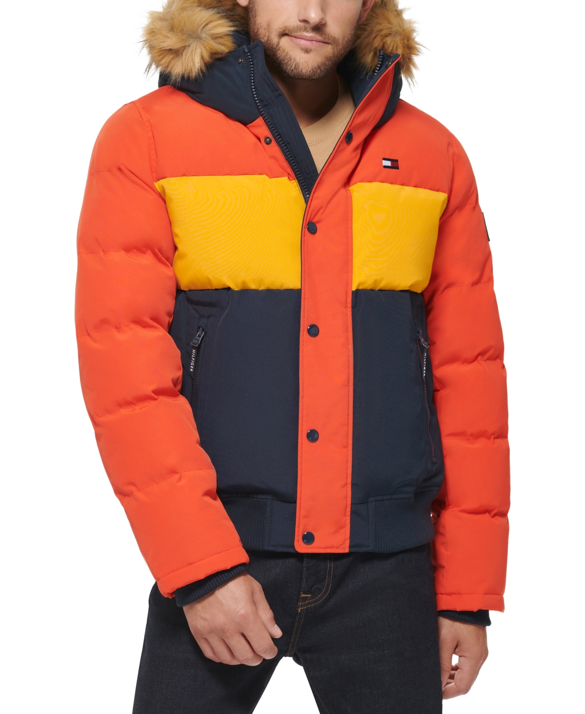 Tommy Hilfiger Short Snorkel Coat, Created for Macy's - Yellow/Navy