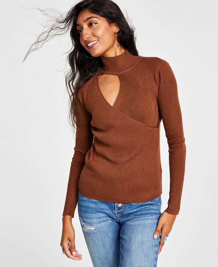 Lucy Paris Women's Ryan Cutout Stand-Collar Rib-Knit Sweater - Macy's