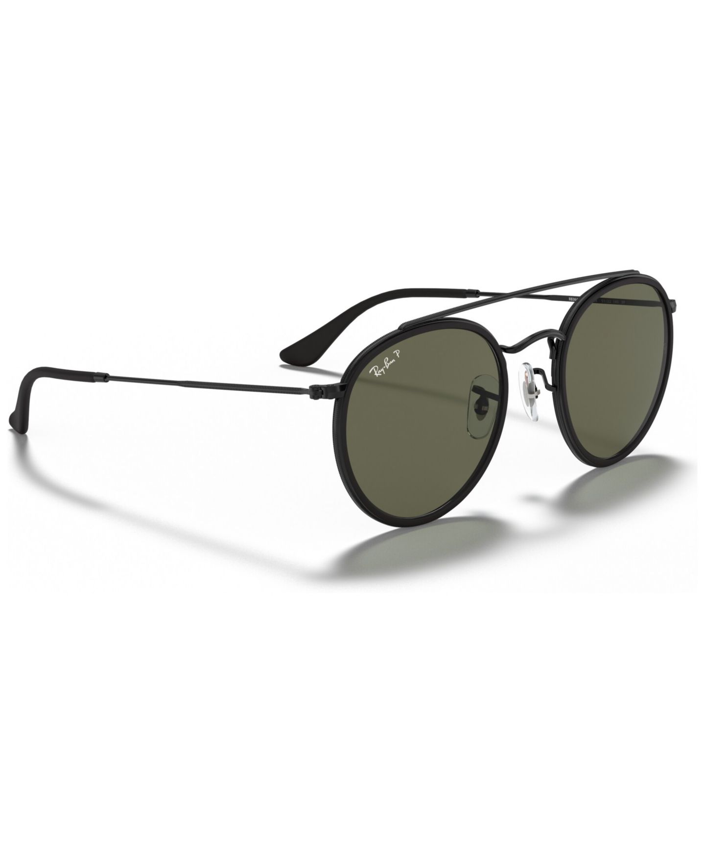 Женские солнцезащитные очки Ray-Ban Polarized Sunglasses, RB3647N Round Double Bridge, цвет: Чёрный / Зелёный — фото 3