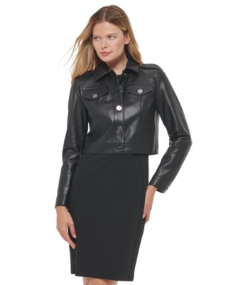 DKNY - Women's Faux-Leather Cropped Jacket