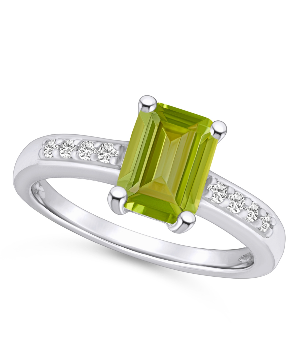 Peridot (1-3/4 ct .t.w.) and Diamond (1/8 ct .t.w.) Ring in 14K Yellow Gold