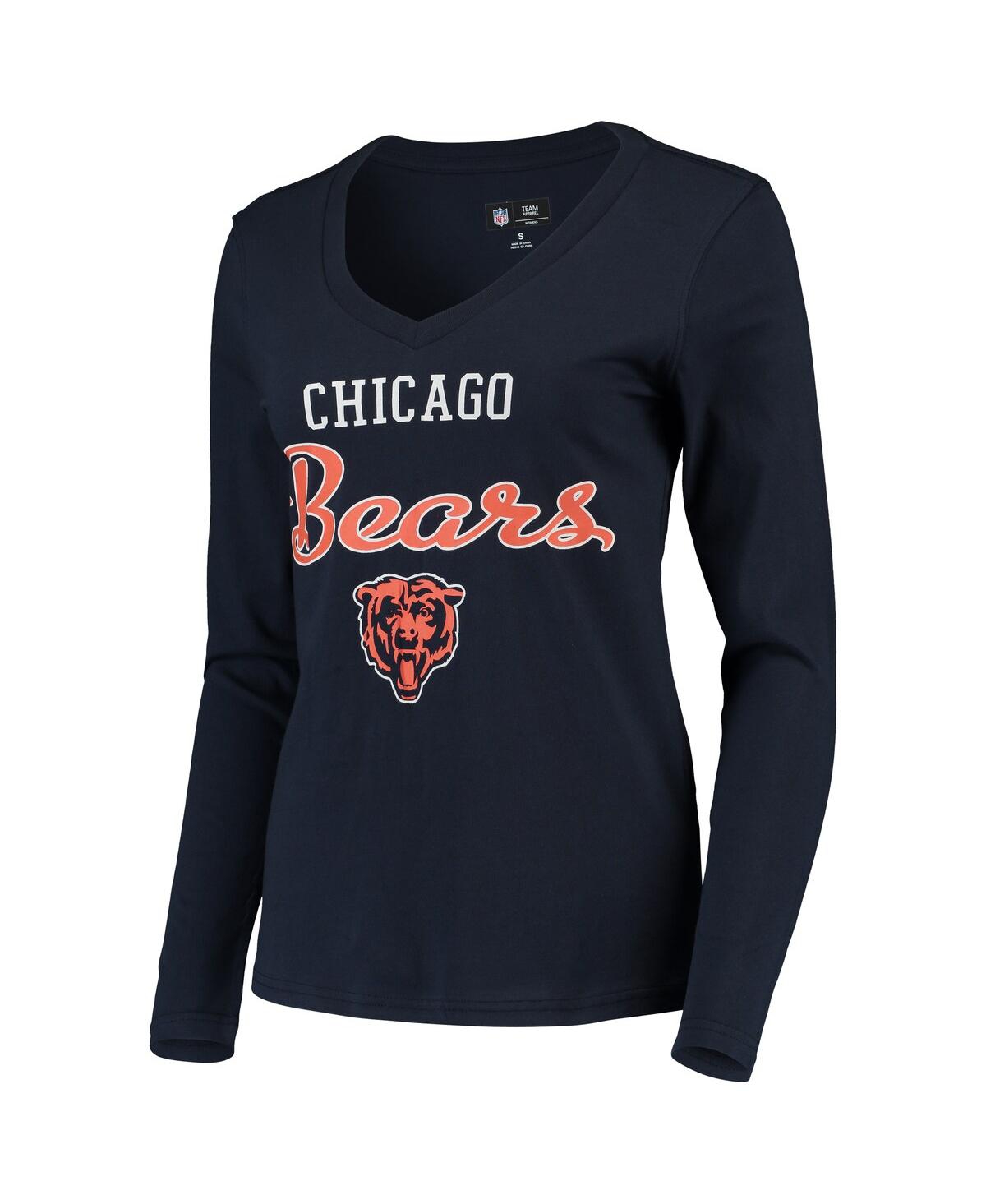 Shop G-iii 4her By Carl Banks Women's  Navy Chicago Bears Post Season Long Sleeve V-neck T-shirt