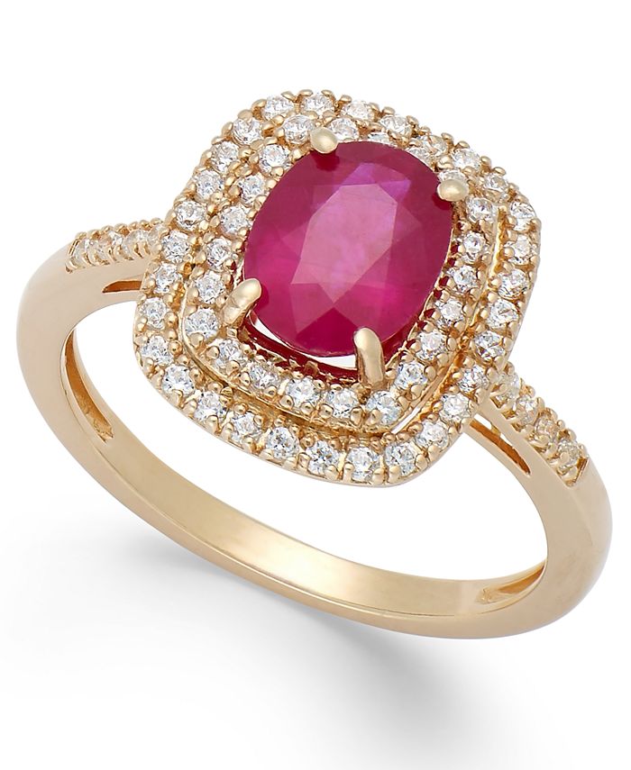 Macy's Ruby (1-1/2 ct. t.w.) and Diamond (1/3 ct. t.w.) Oval Ring in ...