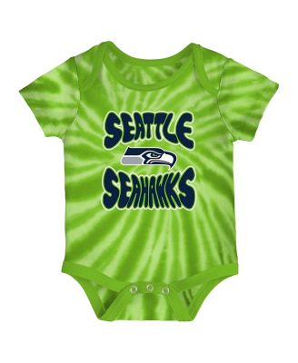 Newborn and Infant Boys and Girls Neon Green, White Seattle Seahawks Monterey Tie-Dye 2-Pack Bodysuit Set
