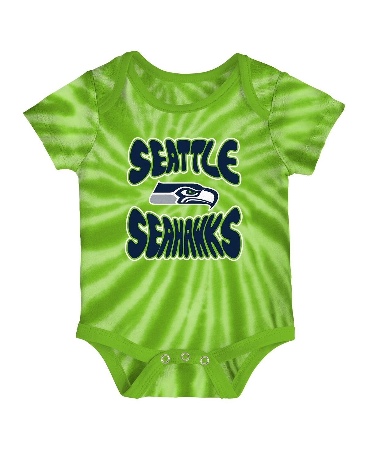 Shop Outerstuff Newborn And Infant Boys And Girls Neon Green, White Seattle Seahawks Monterey Tie-dye 2-pack Bodysui In Neon Green,white