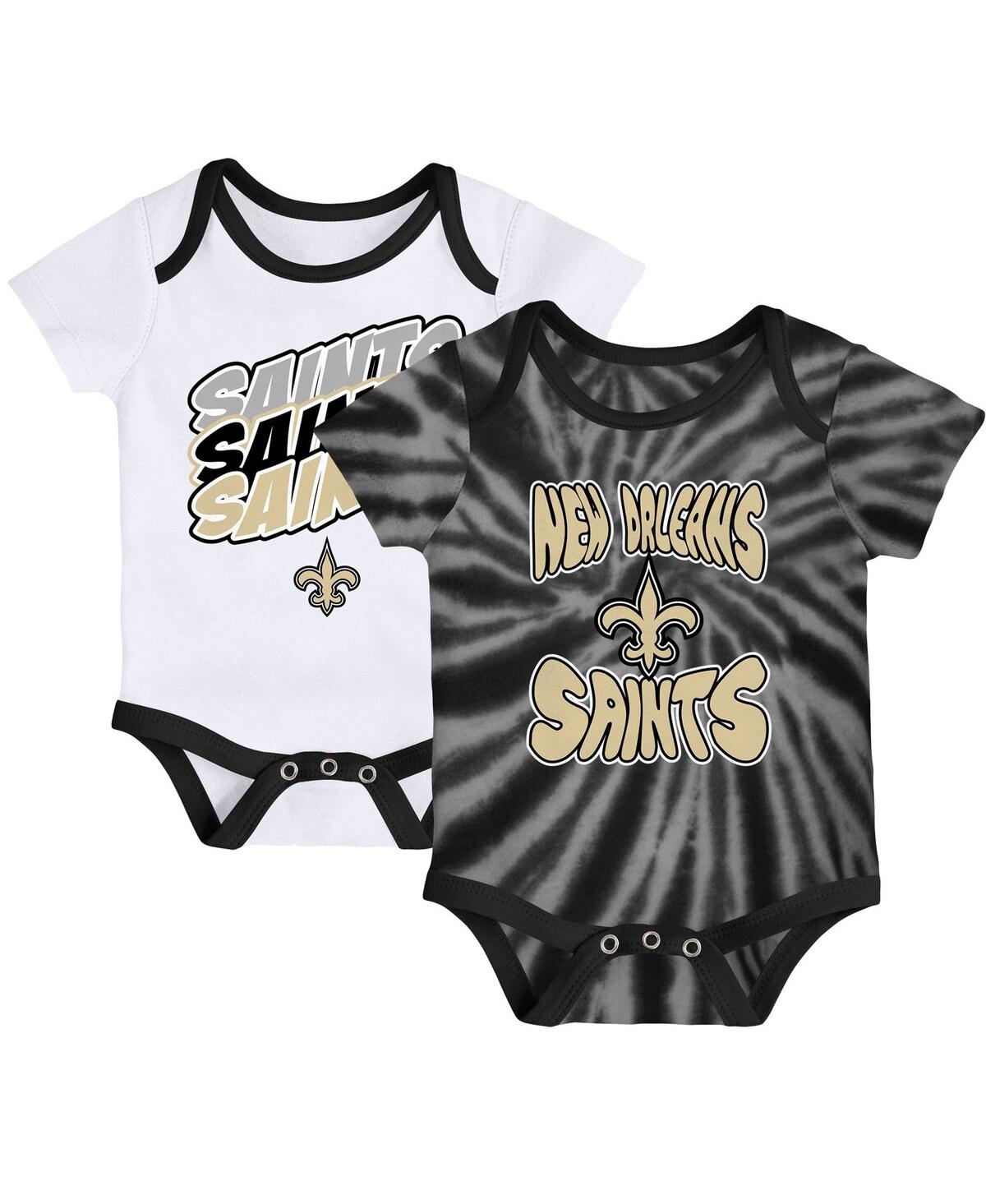 Outerstuff Babies' Newborn And Infant Boys And Girls Black, White New Orleans Saints Monterey Tie-dye 2-pack Bodysuit S In Black,white