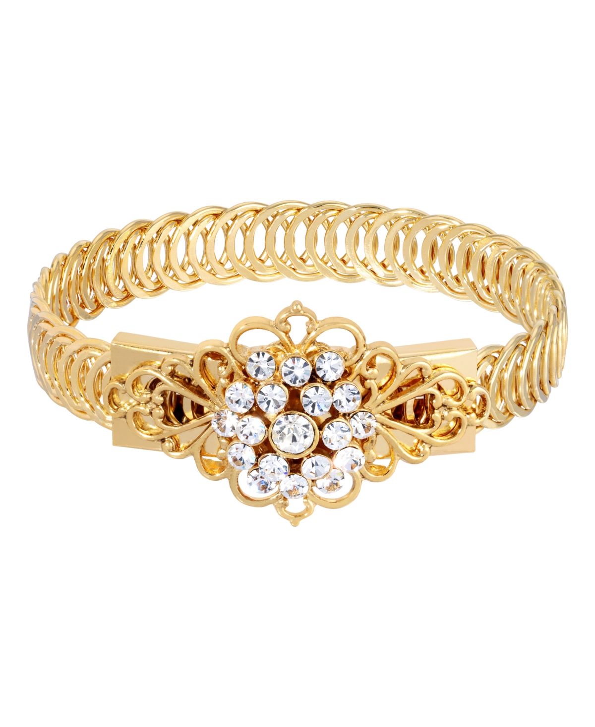 2028 14k Gold Dipped Crystal Flower Overlay Belt Bracelet In White