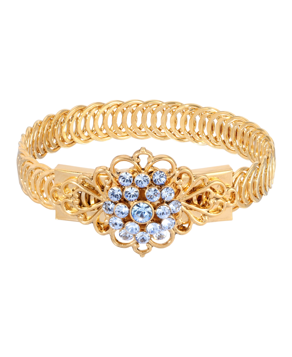 14K Gold-tone Light Blue Flower Overlay Belt Bracelet - Blue