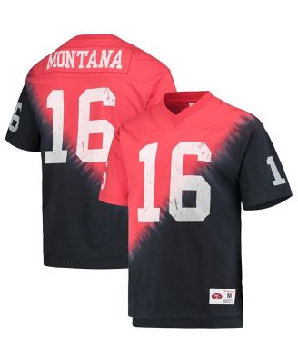 Men's Joe Montana Black, Red San Francisco 49ers Retired Player Name & Number Diagonal Tie-Dye V-Neck T-shirt