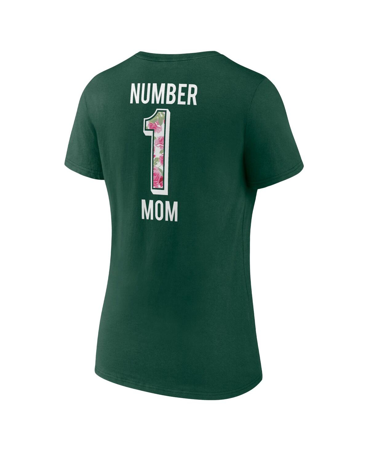 Shop Fanatics Women's  Green Green Bay Packers Plus Size Mother's Day #1 Mom V-neck T-shirt