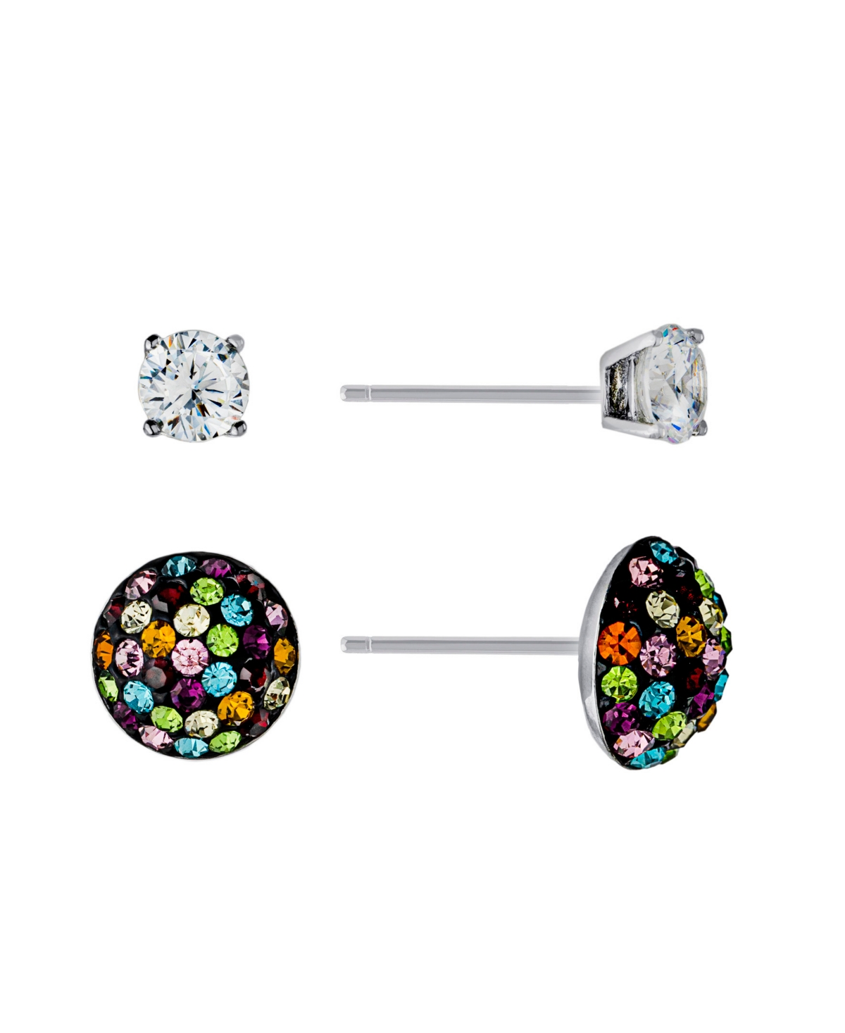 2-Pc. Set Cubic Zircona Solitaire & Cluster Stud Earrings in Sterling Silver, Created for Macy's - MULTI
